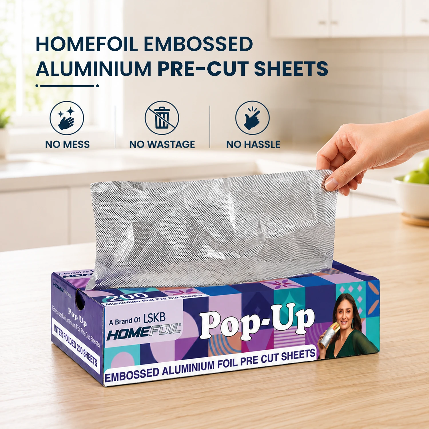 HOMEFOIL Pop-Up Aluminium Foil Sheets | 12 Micron Heavy-Duty Pre-Cut Foil | 200 Interfolded Sheets