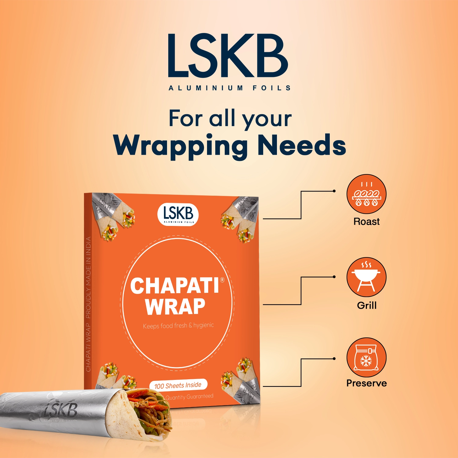 Chapati Wrap | 100 Pre-Cut Roti Wrapping Aluminium Foil Sheets