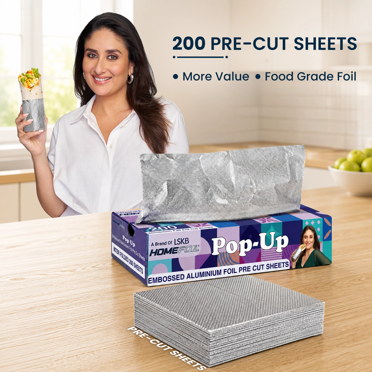 HOMEFOIL Pop-Up Aluminium Foil Sheets | 12 Micron Heavy-Duty Pre-Cut Foil | 200 Interfolded Sheets