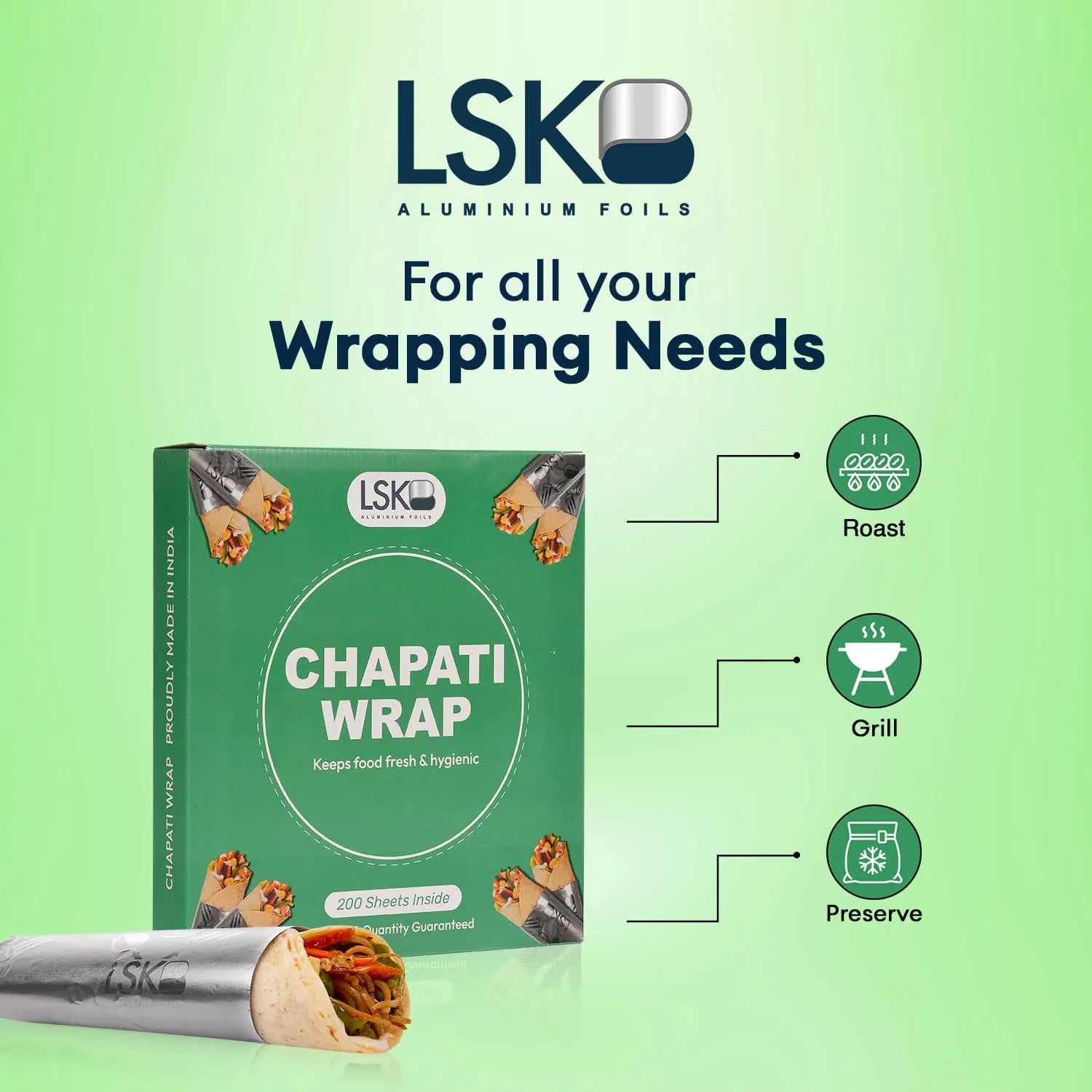 Chapati Wrap | 200 Pre-Cut Roti Wrapping Aluminium Foil Sheets