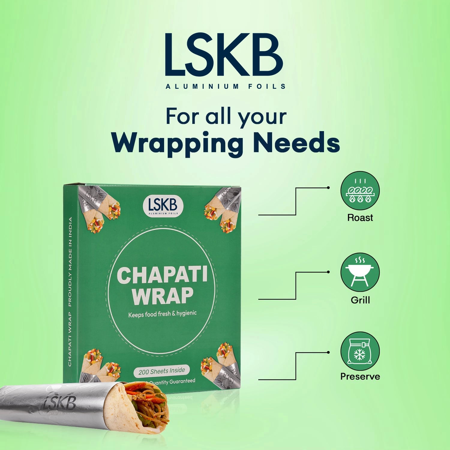 Chapati Wrap | 200 Pre-Cut Roti Wrapping Aluminium Foil Sheets