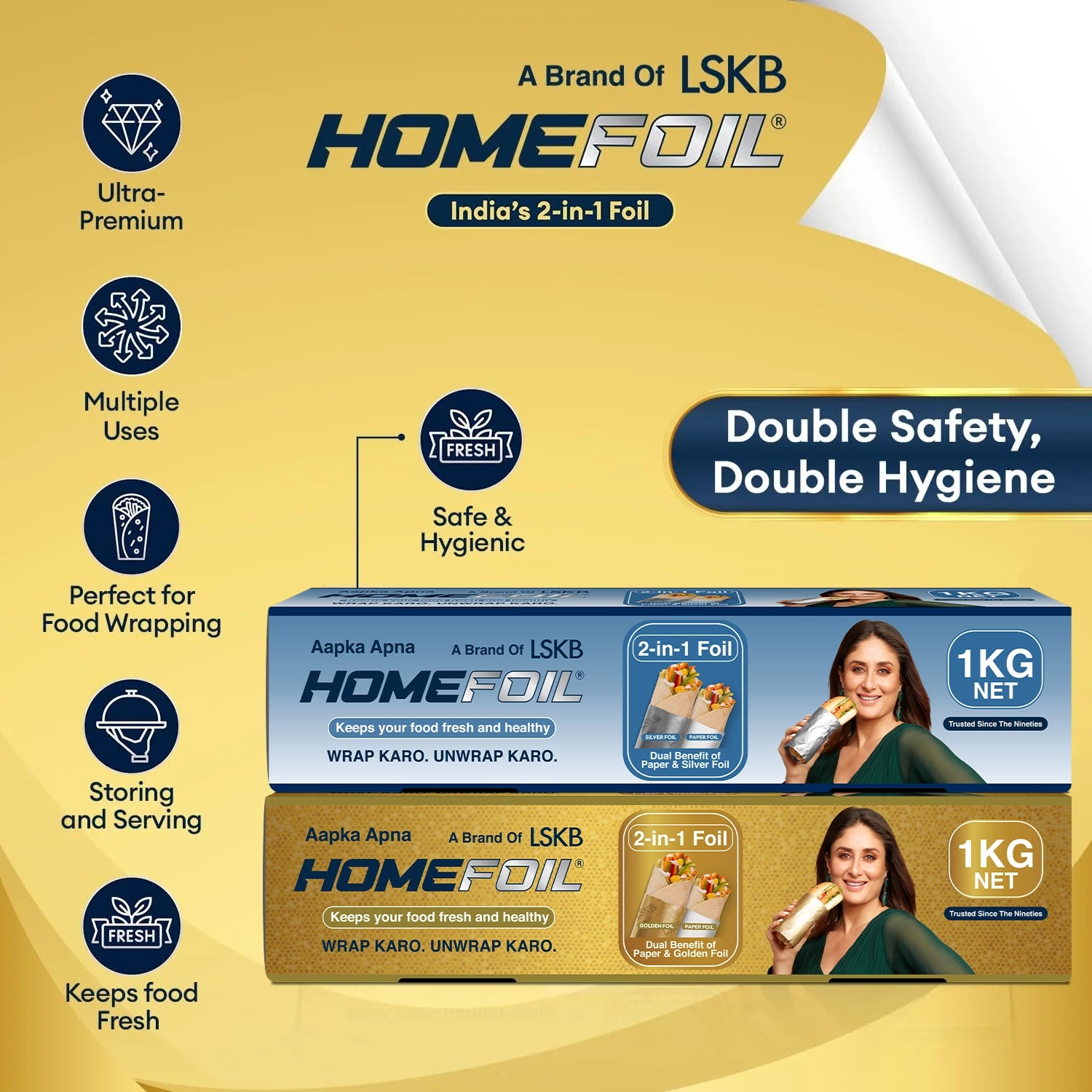 HOMEFOIL 2-in-1 Paper & Golden + Silver Foil - Combo Pack 1+1(2 KG Net)