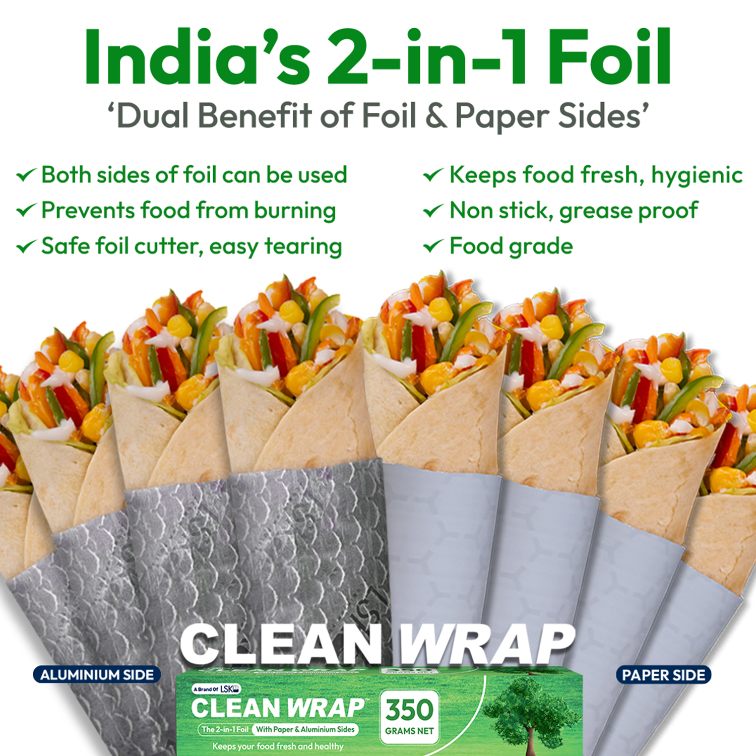 CLEAN WRAP 2-in-1 Paper & Aluminium Foil (350 Grams)
