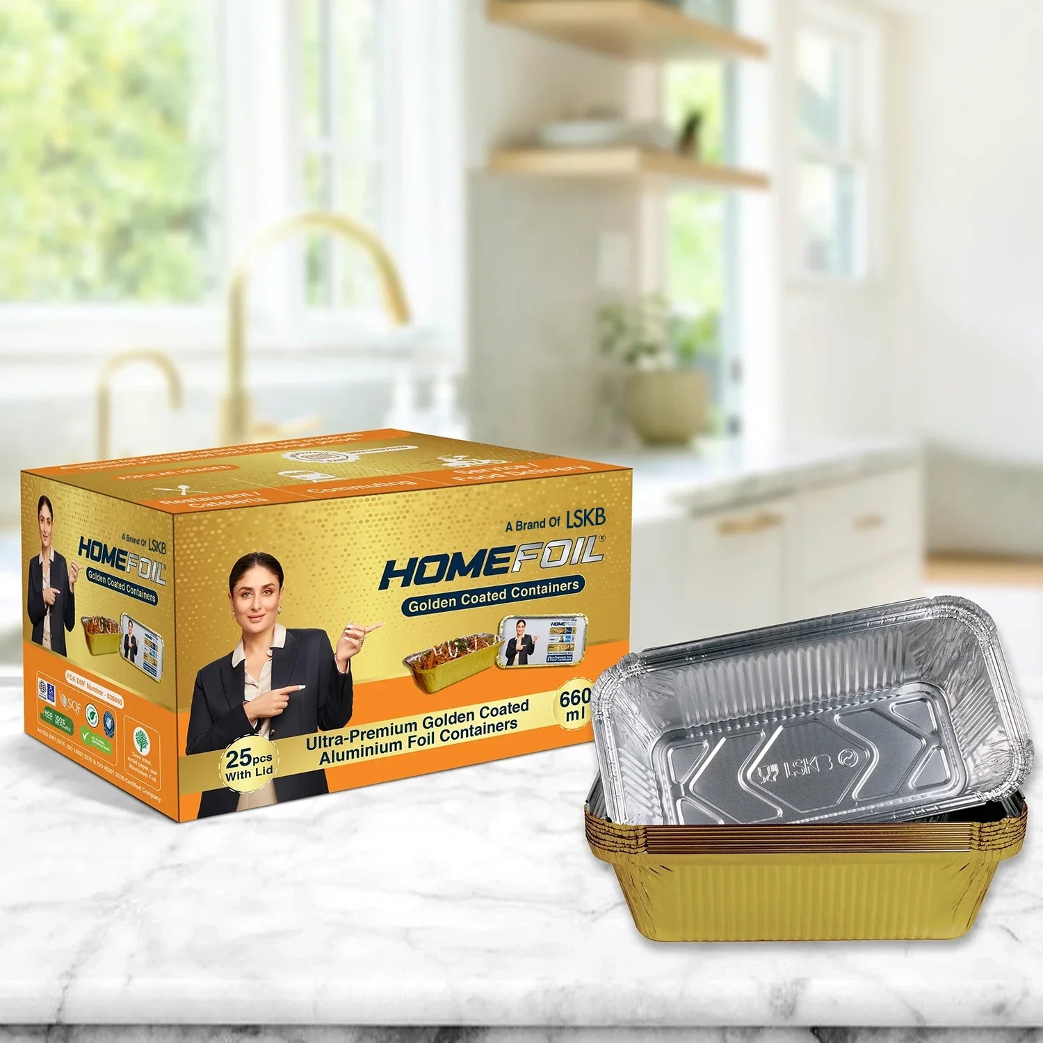 HOMEFOIL Golden Coated Containers 660ml