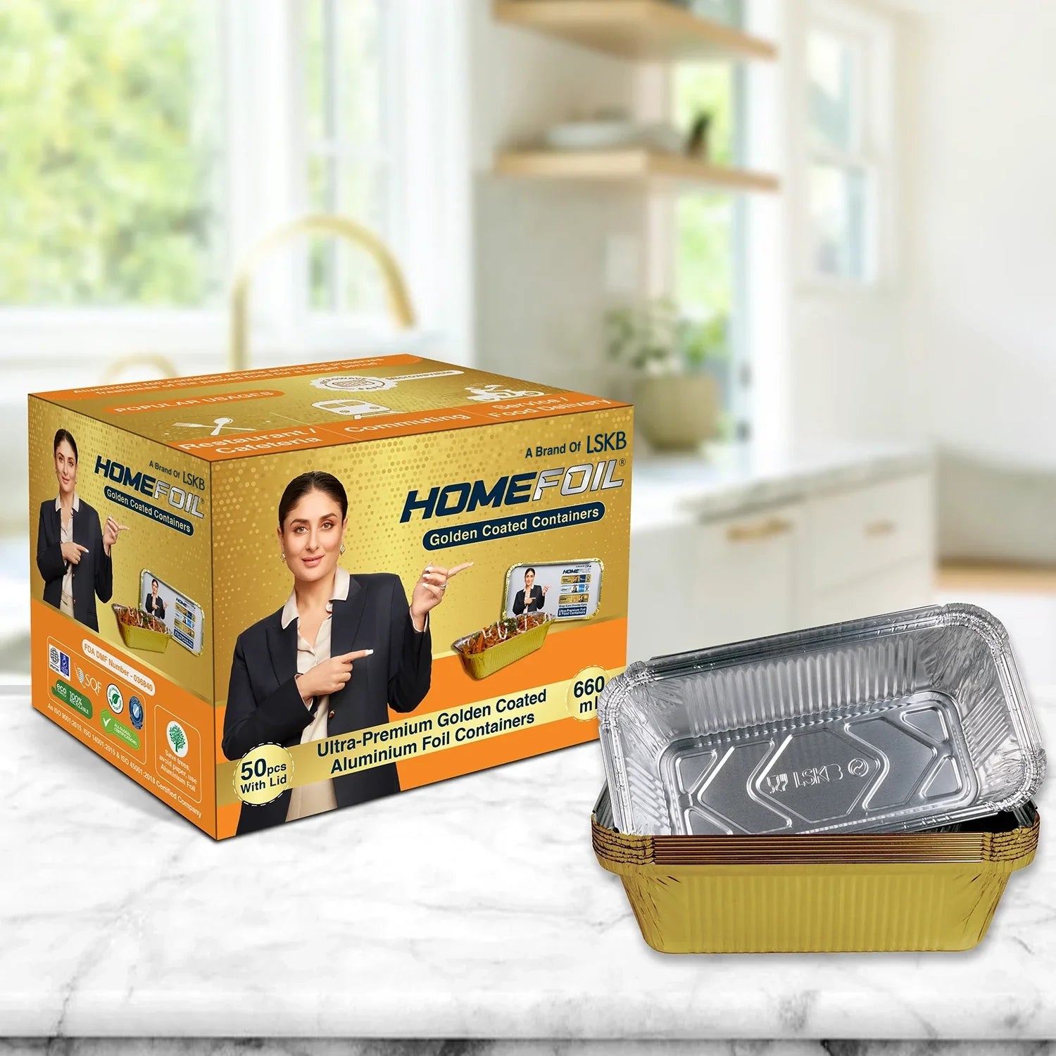 HOMEFOIL Golden Coated Containers 660ml
