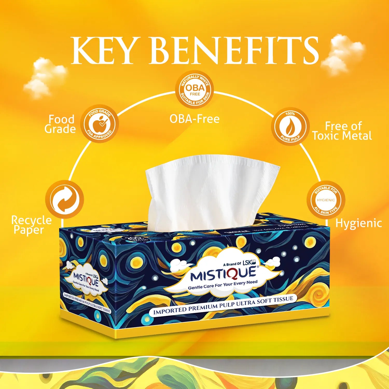 MISTIQUE 2 Ply Facial Tissue Box | Pack of 4 (100 Pulls Per Box, 200 Sheets)