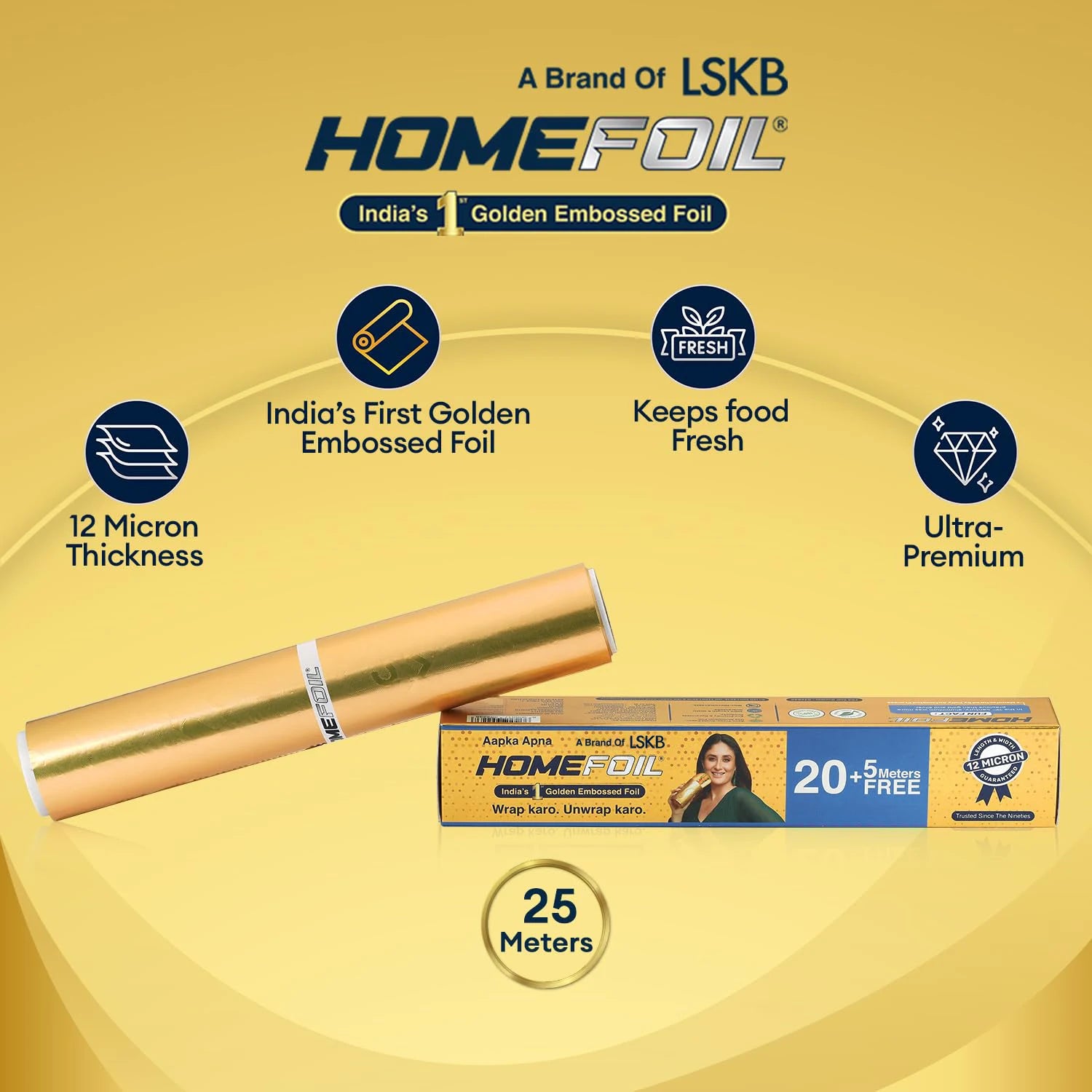 HOMEFOIL 20+ 5 Meters Free Golden Embossed Foil (Pack of 3)
