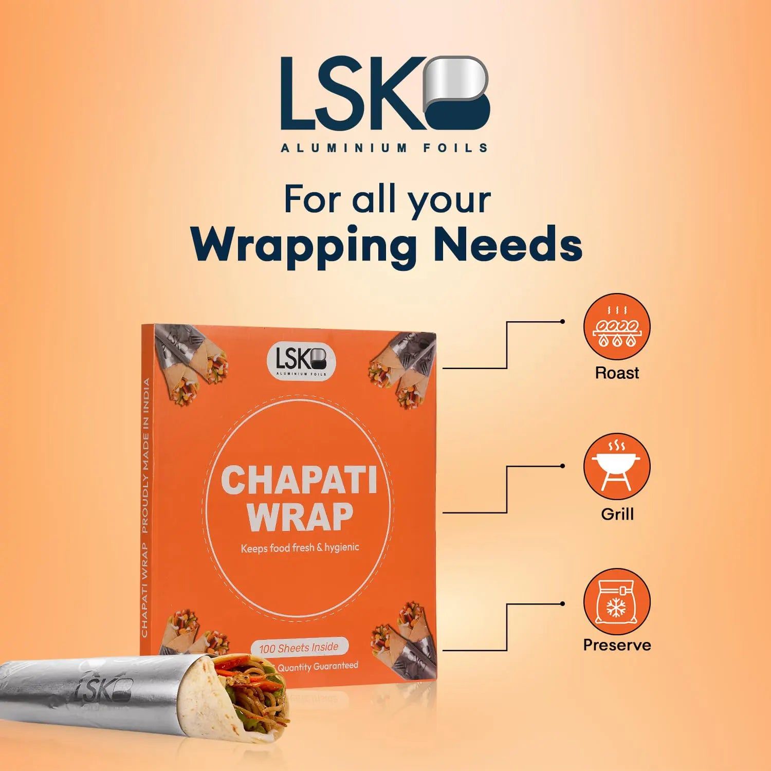 Chapati Wrap | 100 Pre-Cut Roti Wrapping Aluminium Foil Sheets
