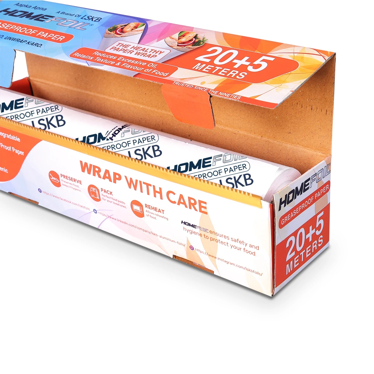 Greaseproof Food Wrapping Paper Roll 20+5 Meter