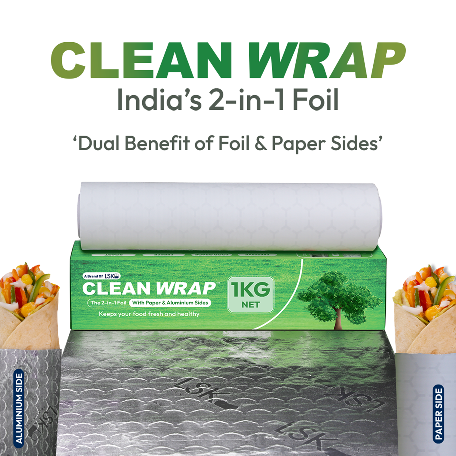 CLEAN WRAP 2-in-1 Aluminium & Paper Foil (1 KG Net)