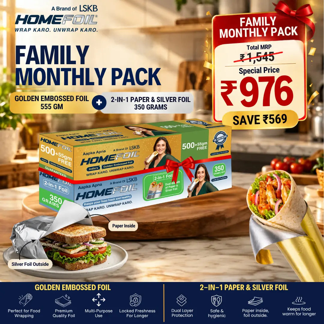 Family Monthly Pack - 2-in-1 Paper & Silver Foil (350 Grams) + Golden Embossed Foil (500+55 Grams)
