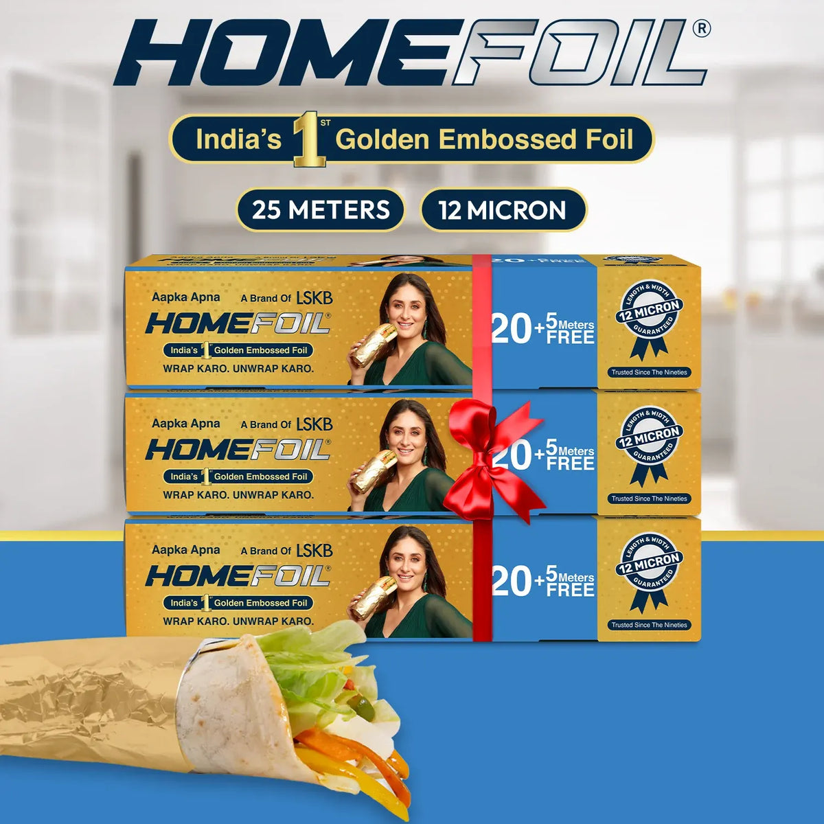 HOMEFOIL 20+ 5 Meters Free Golden Embossed Foil (Pack of 3)