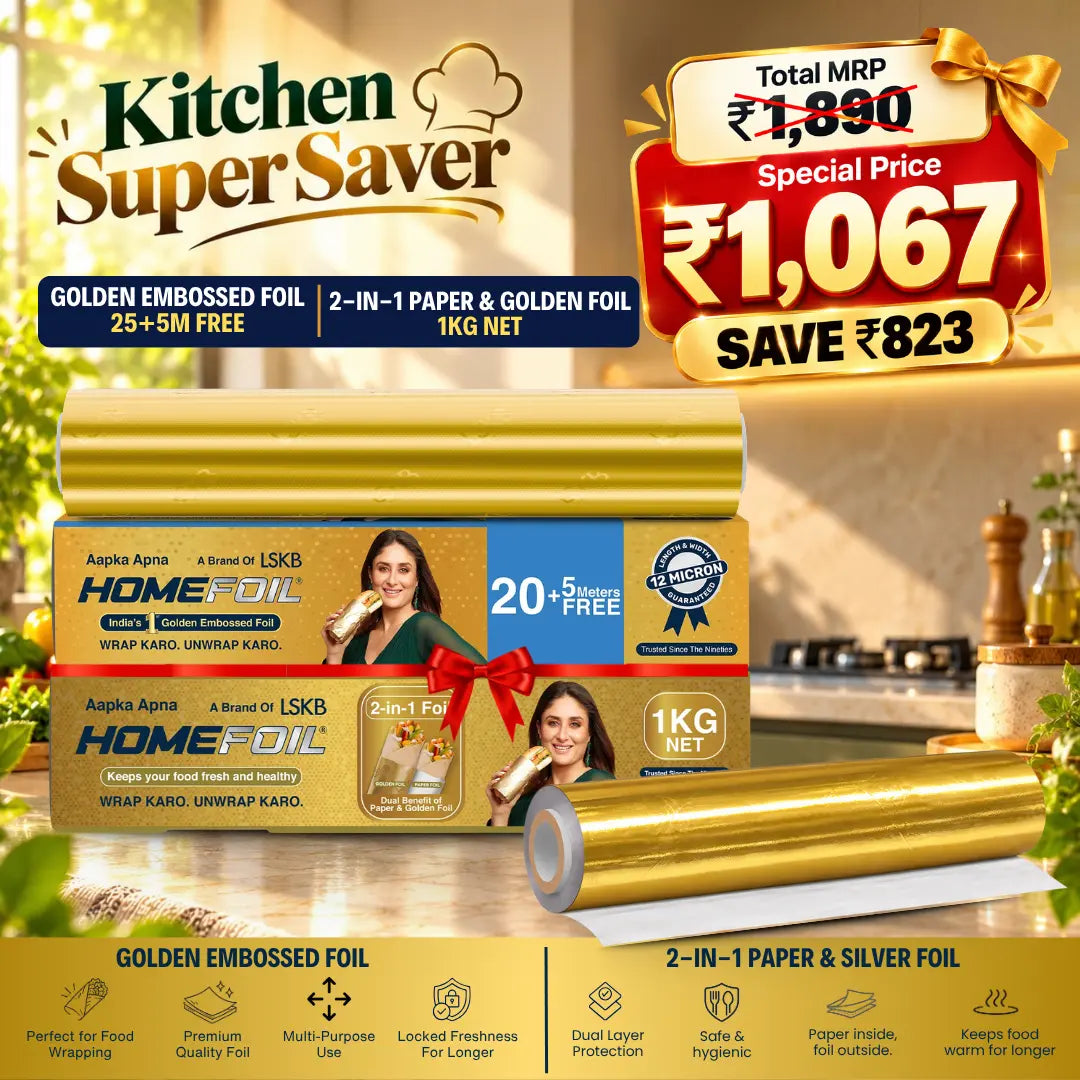 Kitchen Super Saver - 2-in-1 Paper & Golden Foil (1 KG Net) + Golden Embossed Foil (20+5M)