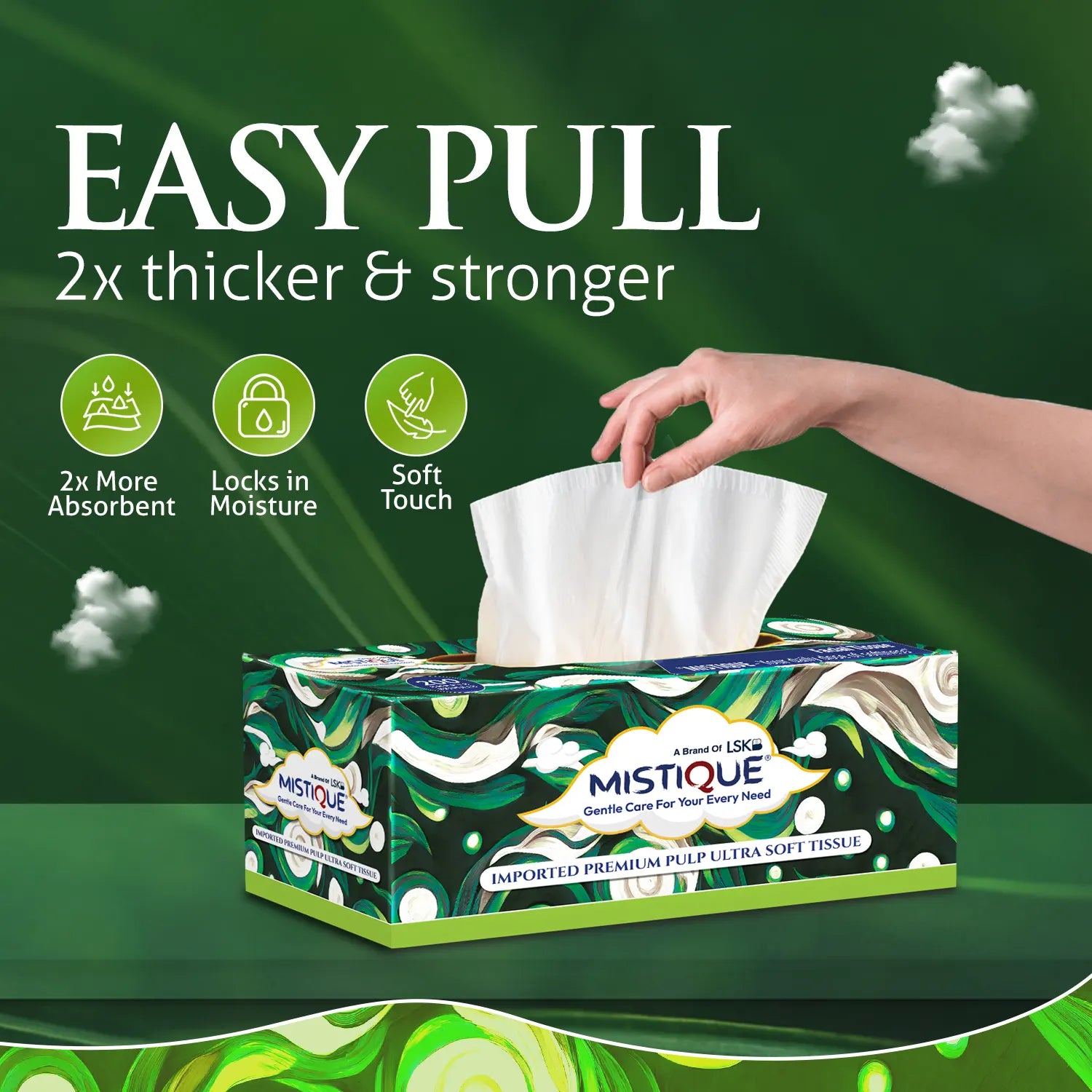 MISTIQUE 2 Ply Facial Tissue Box | Pack of 4 (100 Pulls Per Box, 200 Sheets)