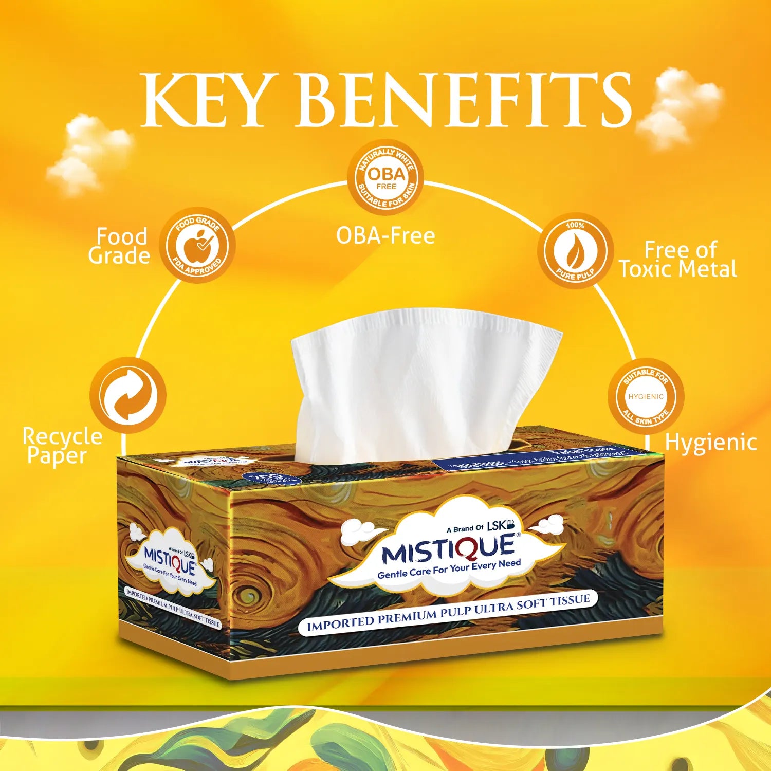 MISTIQUE 2 Ply Facial Tissue Paper |  Pack of 4 (100 Pulls Per Box, 200 Sheets)