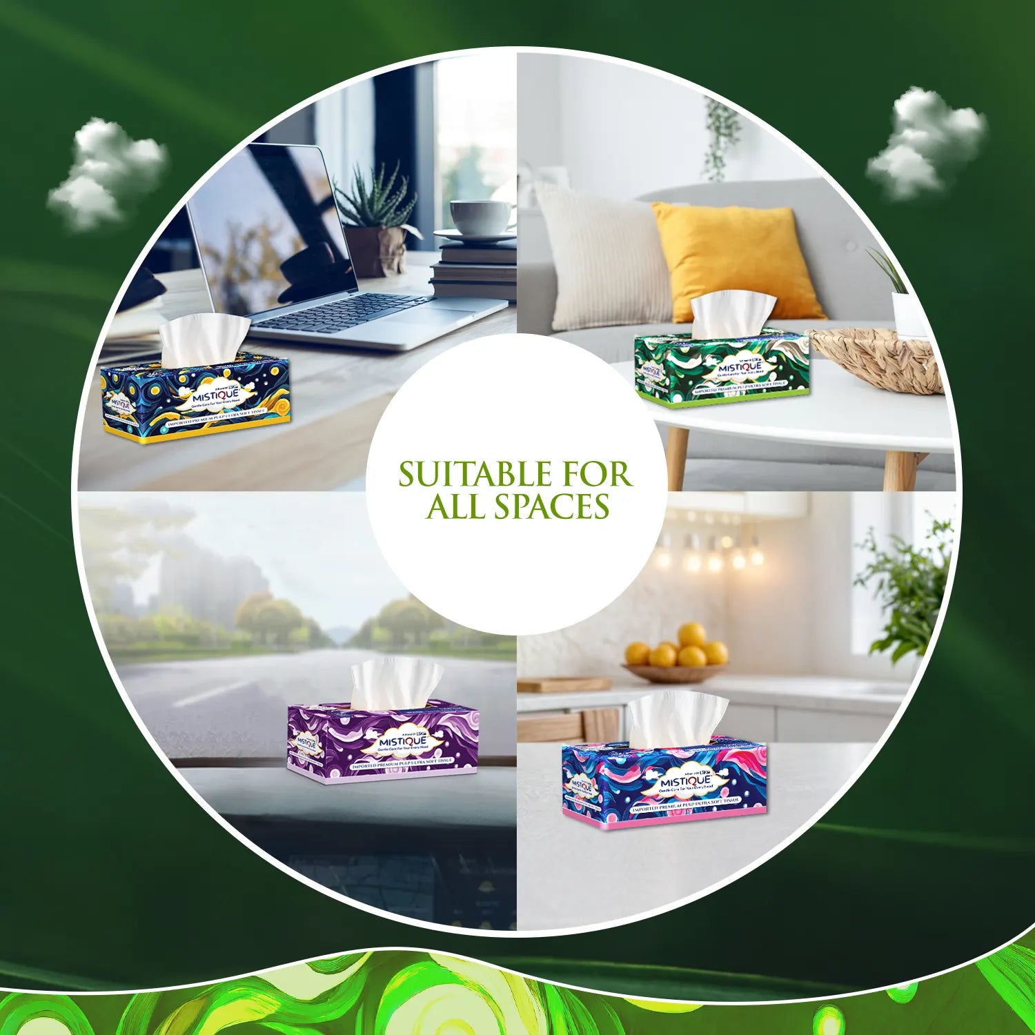 MISTIQUE 2 Ply Facial Tissue Box | Pack of 4 (100 Pulls Per Box, 200 Sheets)