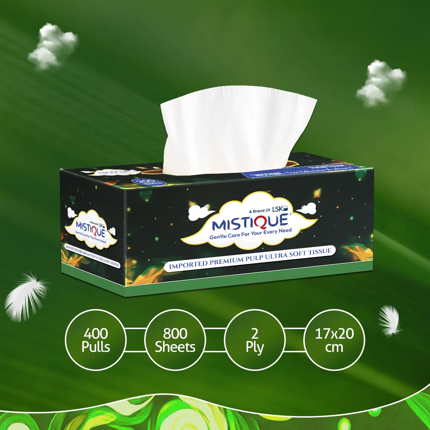 MISTIQUE 2 Ply Facial Tissue Paper |  Pack of 4 (100 Pulls Per Box, 200 Sheets)